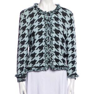 St. John Sport Women's Houndstooth Tweed Evening Jacket Sz M Black White